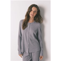 Pijama largo canalé suave gris brillo