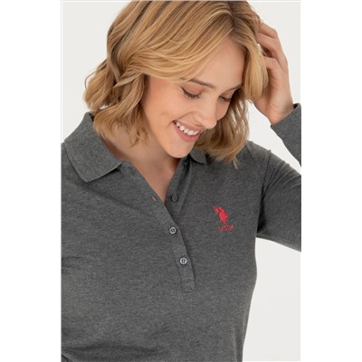 Kadın Antrasit Melanj Basic Polo Yaka Sweatshirt