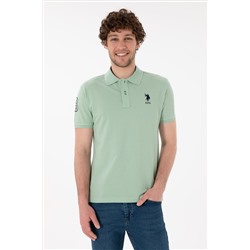 Erkek Slim Fit Polo Yaka Su Yeşili Basic Tişört