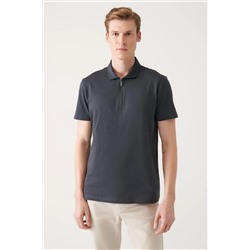 Avva Erkek Antrasit %100 Pamuk Fermuarlı Standart Fit Normal Kesim Polo Yaka T-shirt E001034