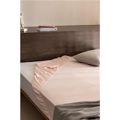 Ciel King Size Plus %100 Pamuk Lastikli Saten Çarşaf - Açık Pudra