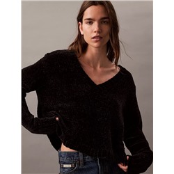 Chenille Relaxed V-Neck Sweater