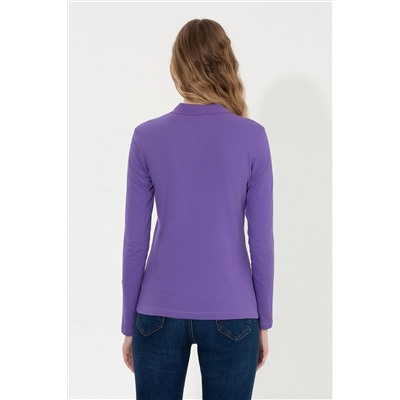 Kadın Violet Basic Polo Yaka Sweatshirt