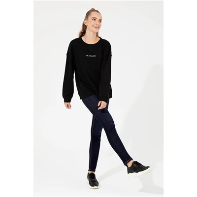 Kadın Siyah Bisiklet Yaka Sweatshirt