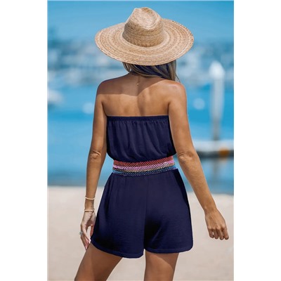 Blue Strapless Smocked Cover-Up Romper
