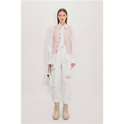 Chaleco de tweed Rosa empolvado y blanco