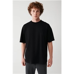 Avva Erkek Siyah Oversize Bisiklet Yaka %100 Pamuk T-shirt E001032