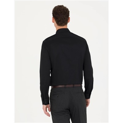Siyah Slim Fit Uzun Kollu Basic Gömlek