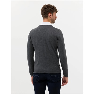 Antrasit Melanj Slim Fit V Yaka Basic Triko Kazak