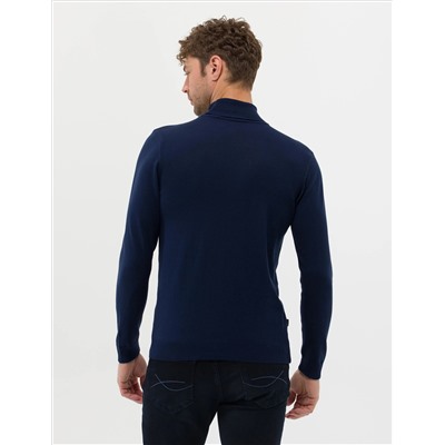 Açık Lacivert Slim Fit Balıkçı Yaka Basic Triko Kazak