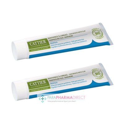 Cattier Dentargile Dentifrice Reminéralisant à l'Argile Protection Gingivale Quotidienne à la Propolis BIO 2x75mlLot  × 2
