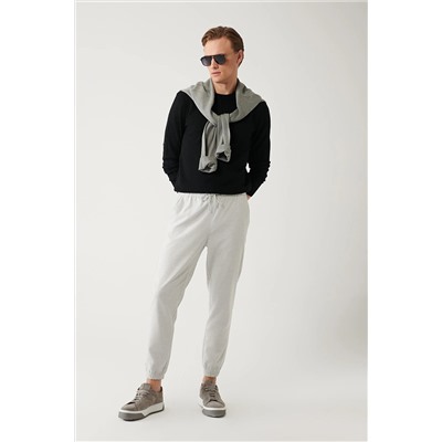 Avva Erkek Açık Gri Paçası Lastikli Beli Bağcıklı Slim Fit Dar Kesim Jogger Pantolon E003019