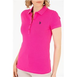Kadın Fuşya Basic Polo Yaka Tişört