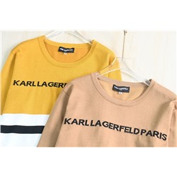 Женский свитер Ka*rl Lagerf*eld из высококачественной пряжи с аккуратной надписью в полоску с круглым вырезом. Экспорт