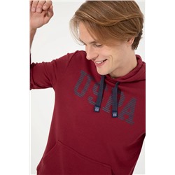 Erkek Vişne Kapüşonlu Basic Sweatshirt