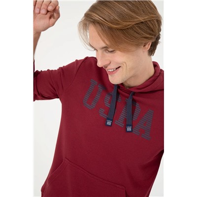 Erkek Vişne Kapüşonlu Basic Sweatshirt