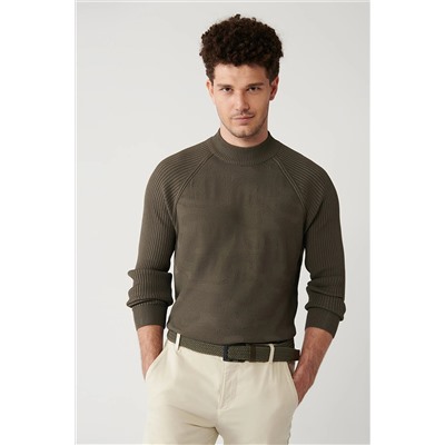Avva Erkek Haki Yüksek Bisiklet Yaka Kamuflaj Desenli Rayon Standart Fit Normal Kesim Triko Kazak A32y504 A32Y5046