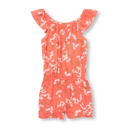 Girls Sleeveless Floral Woven Romper