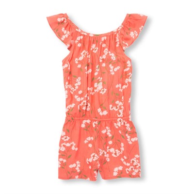Girls Sleeveless Floral Woven Romper