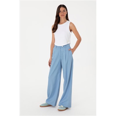 Kadın Mavi Loose Fit Kanvas Pantolon