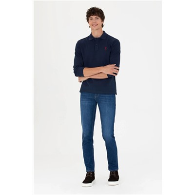 Erkek Lacivert Basic Polo Yaka Sweatshirt