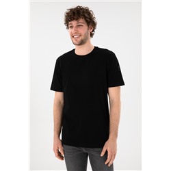 Erkek Regular Fit Bisiklet Yaka Siyah Basic Tişört