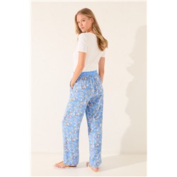 Pantalón largo viscosa flores azul