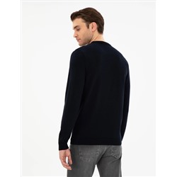 Açık Lacivert Slim Fit Bisiklet Yaka Triko Kazak