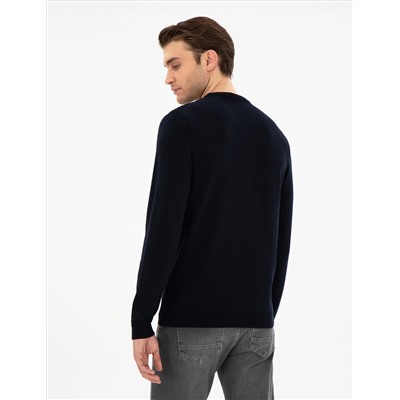 Açık Lacivert Slim Fit Bisiklet Yaka Triko Kazak