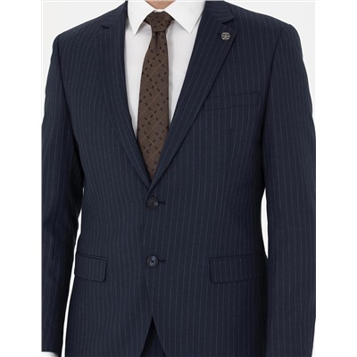 Lacivert Ekstra Slim Fit Çizgili Takım Elbise