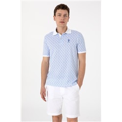 Erkek Regular Fit Polo Yaka Koyu Mavi Desenli Tişört