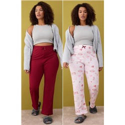 Kırmızı-Çok Renkli 2'li Paket Örme Pijama Altı TBBAW26IA00003