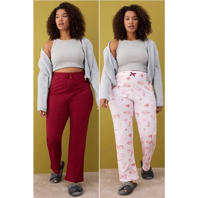 Kırmızı-Çok Renkli 2'li Paket Örme Pijama Altı TBBAW26IA00003