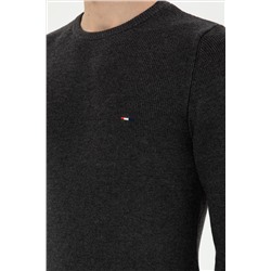 Erkek Slim Fit Bisiklet Yaka Antrasit Melanj Basic Kazak
