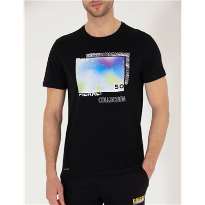 Siyah Slim Fit Baskılı Bisiklet Yaka Tişört