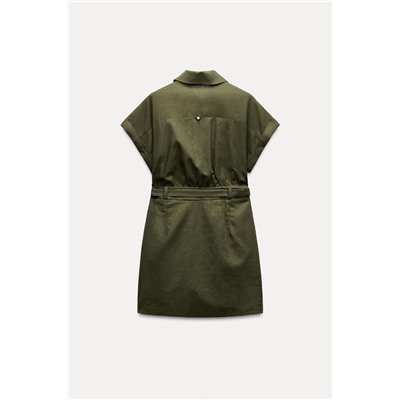 LINEN-BLEND MINI SHIRT DRESS