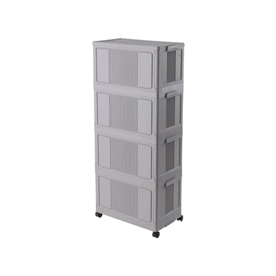 Davin 4 Katlı Portatif Kapaklı Dolap - Soft Gri