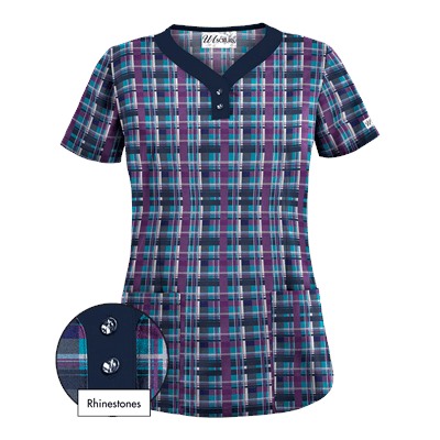 UA Plaid Deep Ocean Scrub Top