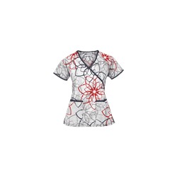 UA Floral Ink White Mock Wrap Scrub Top