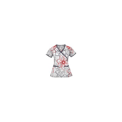 UA Floral Ink White Mock Wrap Scrub Top
