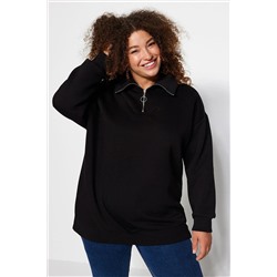 Trendyol Curve Siyah Kalın İçi Polarlı Fermuarlı Örme Sweatshirt TBBAW24AO00017