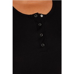 Siyah Havuz Yaka Çıtçıtlı Crop Örme Büyük Beden Bluz TBBSS23AF00062