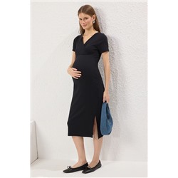 Trendyol Curve Siyah Kruvaze Yaka Kaşkorse Hamile Elbise TBBSS25AH00179