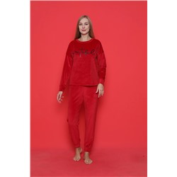 AHENGİM Woman Pijama Takımı Fransız Kadife Paça Kol Manşetli Mevsimlik W20462253 1-2-10001194