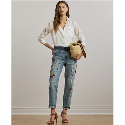 Lauren Ralph Lauren Women's Print Boyfriend Tapered Ankle Jeans