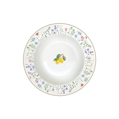 Тарелка суповая, 21,5х3,5 см, фарфор P, белая, Цветы и лимоны, Fleurs et Citrons, 62843