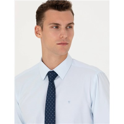 Açık Mavi Slim Fit Uzun Kollu Basic Gömlek