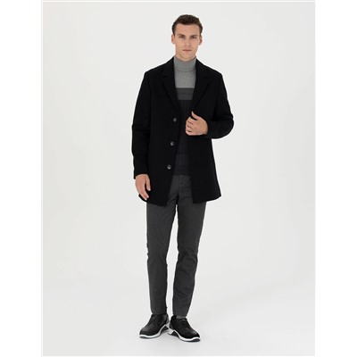 Siyah Ex. Slim Fit Kaşe Kaban
