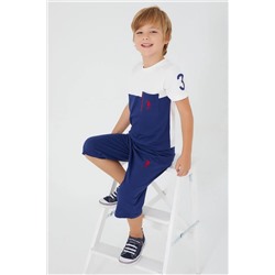 U.S. Polo Assn., Erkek Çocuk Beyaz Lacivert T-shirt Kapri Takım