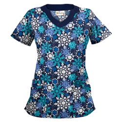 UA Festive Snowflakes Navy Print Scrub Top